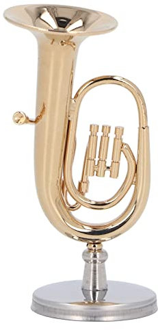 XHTLLO Miniatur Tuba Modell, Messing Gold Musikinstrumentenmodus, Exquisite Verarbeitung Miniature Tuba Modell, Mini Miniature Tuba Musical Instrument Model, Puppenhaus Tuba Modell mit Sockel