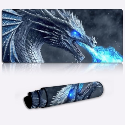 Gaming Mouse Pad Mat Professional Ice dragon XL Mousepad (31.5 x 11.8 x 0.12 inches) Extended Mousepad Waterproof Mouse Mat with Stitched Edges