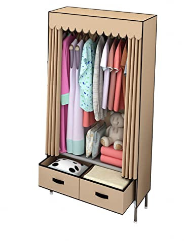 SZITW Kleiderschrank Tragbarer Kleiderschrank aus Segeltuch, Stoffschrank mit Kleiderstange und 2 Schubladen, Faltbarer Kleiderschrank-Aufbewahrungsorganizer, Braun-70 x 48 x 165 cm