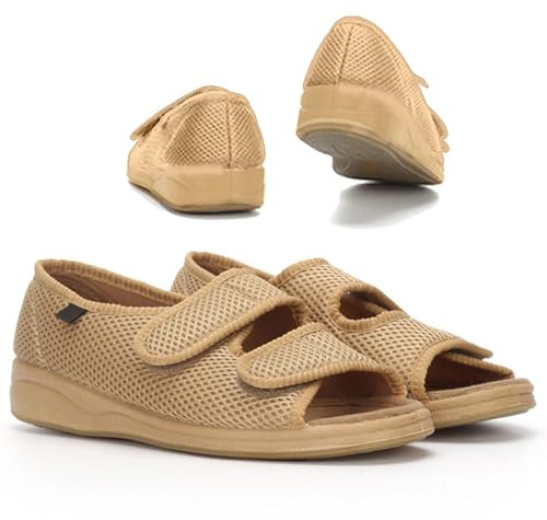 XNKLPY Sandales Orthopédiques pour Femmes Chaussons Diabétiques Lavables Été Bout Ouvert Sandales de Sport Plat Réglables Large Edema Swollen Aîné Chaussures Khaki 40