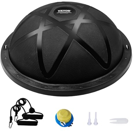 VEVOR Halv träningsbollstränare, 58 cm balansbollstränare, 299 kg kapacitet stabilitetsboll, yogaboll med motståndsband och pump, styrka fitnessboll för hemmagym, helkroppsträning, svart