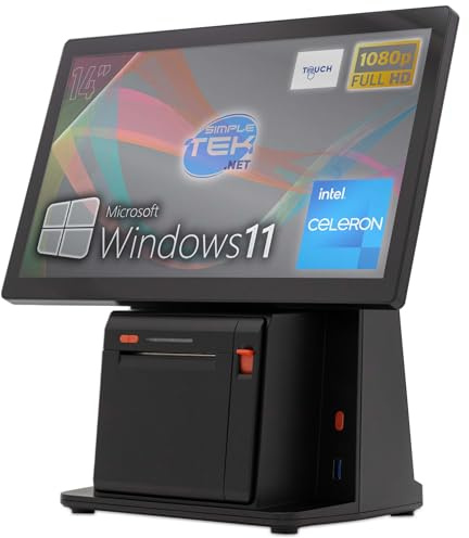 SIMPLETEK - PC POS Tout-en-Un 14 FHD IPS, écran Tactile, imprimante Thermique, tiroir-Caisse Compatible | Windows 11 | SSD 240 Go, RAM 8 Go | Port série RS232, Wi-FI, Bluetooth, USB RJ12