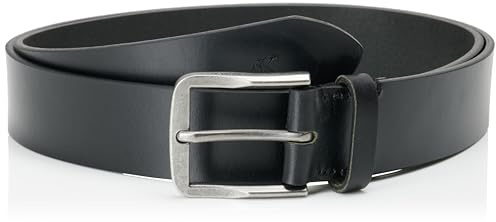 Calvin Klein Herren Gürtel Classic Flat 3,5 cm Ledergürtel, Schwarz (Black/Antique Silver), 110 cm