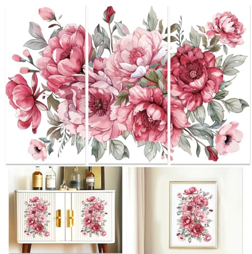INFUNLY 3 Bogen Vintage Blumen Abziehbilder Zum Aufreiben Für Kunsthandwerk Und Möbel 6x12 Vintage Abziehbilder Mit Blumenmotiven Zum Aufreiben Wandaufkleber Zum Aufreiben Wasserfest Für Scrapbook DI
