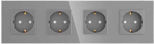 PULSAR Steckdose Unterputz 4-Fach Glas Grau, Schuko-Wandsteckdose 16A | Steckdose Grau 4-Fach Glas Unterputz, Schuko Wandsteckdose 16A, 299 x 86mm mit Kindersicherung, Vierfach-Steckdose