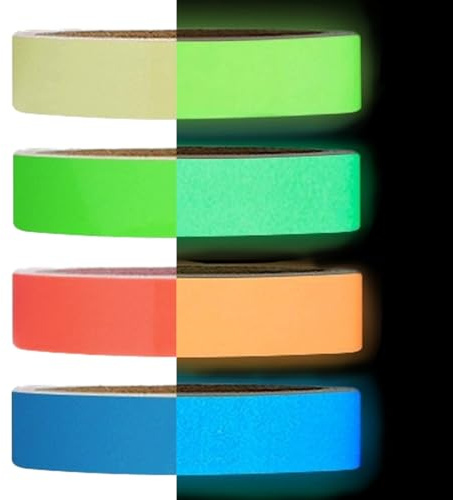WeddHuis 4 Rollen Klebeband, Neon Klebeband Wasserdicht, Leuchtband 10mm * 3m, Leuchtendes Band Selbstklebend Markierungsband Warnband Phosphorband für Treppen Wänden Bühnenbedarf