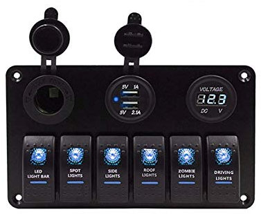 MUEOSI Panneau de Commutation 12 V 24 V, for Prise Allume-Cigare Marine for Voiture et Bateau, Chargeur à Double Prise USB, voltmètre Lumineux 2,1 1 A, Prise de Courant 12 V Tableau électrique(Blue)