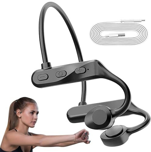 Auriculares deportivos inalámbricos de conducción ósea de Generic - Auriculares abiertos con dientes azules, resistentes al sudor y a la lluvia - Bluetooth 5.0, 8 horas de duración de batería, negro