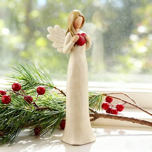 DurableDelights Guardian Angel Figurine Gift for Women, 7.48 Resin Angel Statue Holding Red Heart, Inspirational Home Decor, Sympathy Keepsake for Mom, Friend, Sister, Memorial Gift