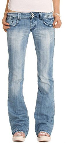 Bootcut Jeans Hose - hüftige Jeans in lockerer Loose Fit Passform - Damen - j06x (DE/NL/SE/PL, Alphanumerisch, S, Regular, Regular, blau)