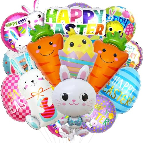 Ostern Luftballons 15 Stück Hase Folienballon Osterballons Osterei Luftballons Karotte Küken Folienballon Happy Easter Ballons Osterdeko Set Hasen Deko Ostern