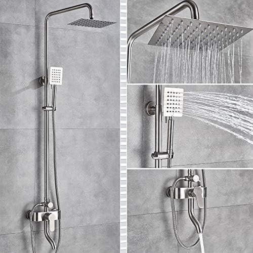 QUEAWOQ Baño 304 Juego de Ducha de Lluvia Grande Cepillado Mezclador de baño Grifo de Ducha de baño Ducha de Agua fría y Caliente Montado en la Pared, Estilo D, Estilo C Octopus Feet