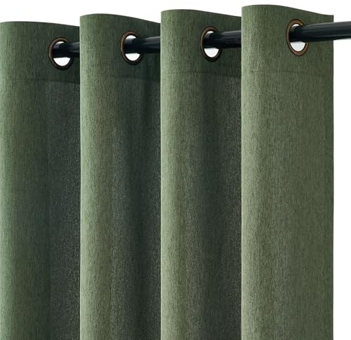Topfinel Gardinen Grün Leinenoptik Wohnzimmer Vorhänge mit Ösen Halbtransparent Licht Filtern Voile Vorhänge Modern Vorhang 140x225cm für Schlafzimmer Balkontür Kinderzimmer 2er Set