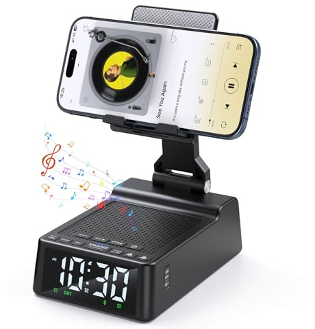 Geschenk für Damen und Herren, Handy-Ständer mit kabellosem Bluetooth-Lautsprecher und Wecker, verstellbare Handyhalterung, cooles Gadget für Zuhause, Büro, HD-Stereo-Subwoofer-Sound, passend für alle