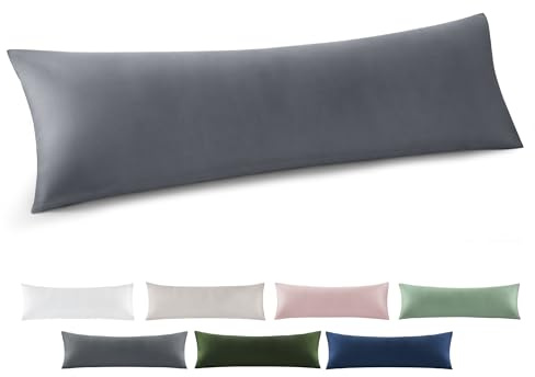 BEDSURE Seitenschläferkissen Bezug 40x145 2er - 100% Baumwolle, Anthrazit | Kopfkissenbezug 40 x 145 mit Reißverschluss, Kissenhülle Weich Sicher Atmungsaktiv, Hautfreundlicher Komfort, OEKO-TEX Cert.