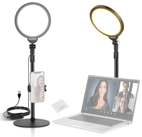 NEEWER Basics 7 Desk Ring Light for Video Recording, 10W Dimmable Full Screen Key Lighting with Stand/Phone Holder/Cleaning Cloth for iPhone Computer Laptop Vlog Live Streaming Video Conference, R06