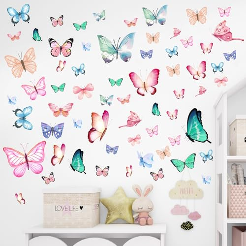 WJUAN 3x Schmetterling Wandtattoo Nachtlicht Rosa | Selbstklebende Wandsticker für Kinderzimmer, Mädchenzimmer, Wohnzimmer, Bad & Schlafzimmer (30x20 cm)