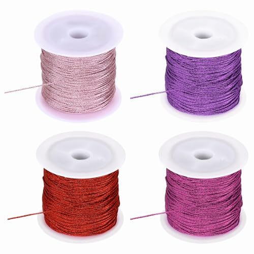 sourcing map 4 rotoli di filo metallico da 0,8 mm, 12 strati di spago metallico, non elasticizzato, per la creazione di gioielli, confezioni regalo, rosa/viola/rosso/rosa rosso, 90 m in totale