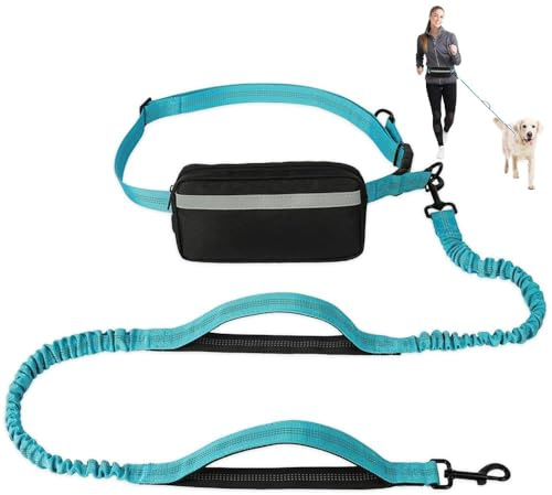 Aoreun Correa para Perro Manos Libres, Correa para Perro Corredor, Cinturón Ajustable, Cuerda de tracción para Correr, Correa Correr con riñonera extraíble, Correa elástica Perros medianos y Grandes
