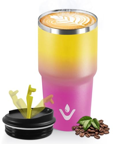 HoneyHolly Mug Isotherme 600 ML, Réutilisable, Tasse Isotherme pour Café, Acier Inoxydable 304, Emporter, Anti-fuite, Double Paroi, Étanche Gobelet de Voyage pour Café Chaud et Froid, Lait et Thé