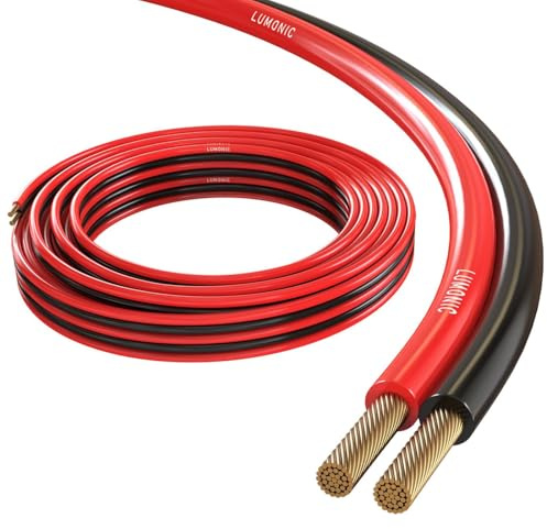 Lumonic Cavi per altoparlanti | 10m Rosso Nero | 2x 0,5mm² CCA | Cavo per diffusori HiFi | Linea audio doppia