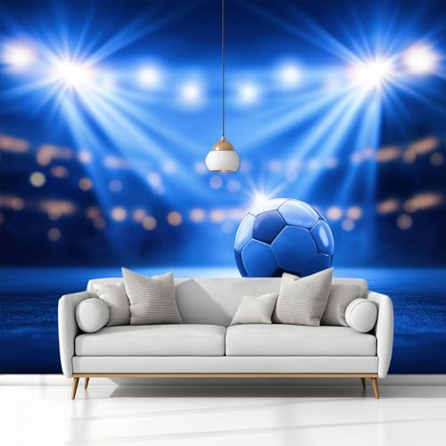 Fotomurale no Tejido Fotografía Estadio Fútbol 350 x 256 cm Papel Pintado Decoración de Pared moderna, Azul Murales póster, para Dormitorio Salón TV Pared Murales