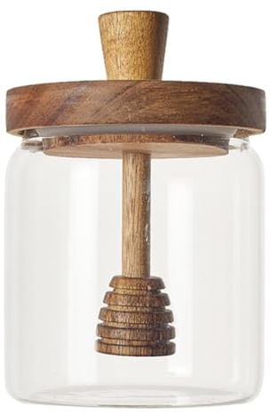 Hohopeti Tarro de Miel de Vidrio 500ml Redondo con Cucharón de Madera
