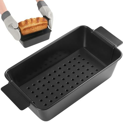Brödform i kolstål med non-stick droppbricka, universell kakform, salt brödform, brödform, professionell ugnsbrödform, perfekt för bröd, köttfärslimpa och stek, 21 x