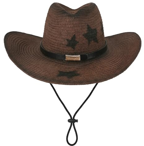 JIAHG Unisex Cowboyhut Sommer Westernhut für Strand, Party, Festival luftiger Sonnenhut mit Sonnenschutz für Damen Herren