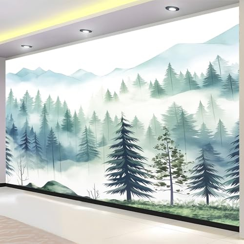Fotomural 200 x 140 cm Papel Pintado Hiperrealista Bosque Montaña Niebla Blanco, Mural Fotográfico Decorativo para Pared de Dormitorio, Sala de Estar y Fondo de Sofá