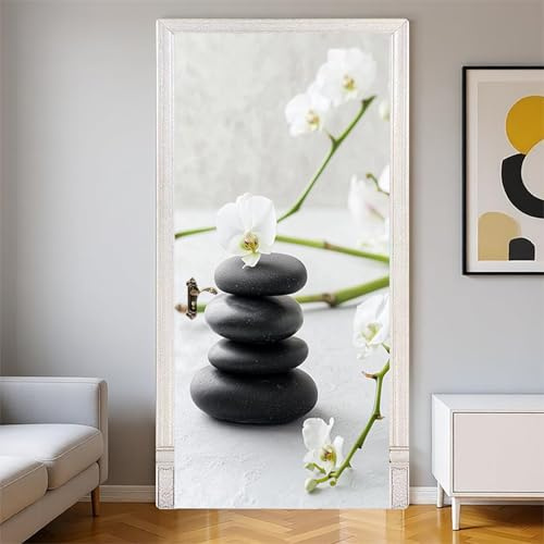 Adhesivo para Puerta Piedra orquídea 85 x 215 cm Vinilo Decorativo Blanco Pegatina para Pared y Puertas de Cocina y Baño