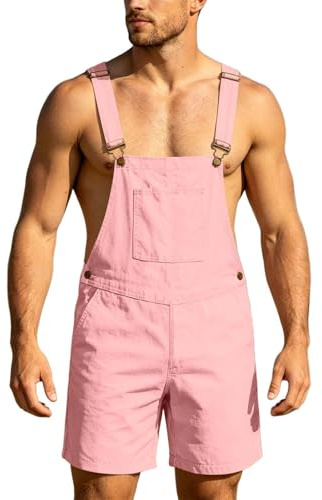 Herren Jeans Overall Baumwolle Latzhose Kurze Arbeitshose Loose Fit Männer Einfarbige Denim Jumpsuit mit Taschen Streetwear Jeanshose Verstellbare Träger