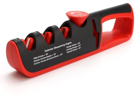 Utensia 4-in-1 Knife Sharpener, Manual Kitchen Knife Sharpener with Scissors Sharpener, Multi-Stage Sharpening Tool for Kitchen, Serrated & Pocket Knives, Non-Slip Grip, Easy & Safe to Use