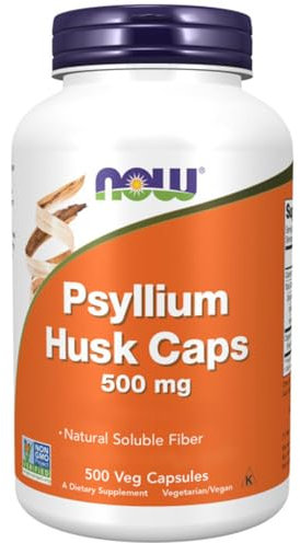 Now Foods, Psyllium Husk Caps (Bucce di psillio), 500 mg, 500 Capsule vegan, Testato in Laboratorio, Senza Glutine, Senza Soia, Vegetariano