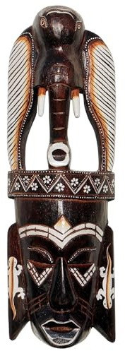 Wogeka - 50 cm Elefant Holz Wandmaske - Deko Schnitzerei Handarbeit Afrika Tier Maske 07