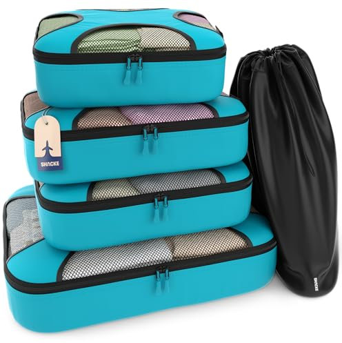 Shacke Packung - Packwürfel 4er Set – Reiseorganisierer Mit Wäschebeutel (Aquamarin)