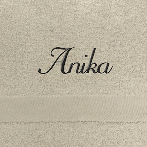digital print Saunahandtuch mit Namen Anika Bestickt, 100x180 cm, beige, extra Flauschige 550 g/qm Baumwolle (100%), Badetuch mit Namen besticken, Saunatuch mit Bestickung