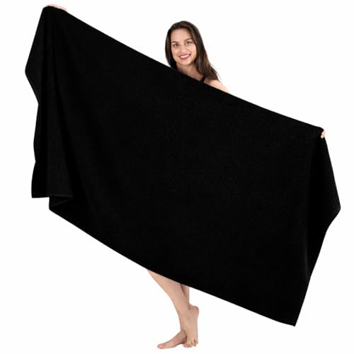 SALBAKOS Luxury 100% Turkish Cotton Bath Sheets 40x80 in Oversized Extra Large Bath Towels | Premium Hotel Quality Thick Soft Absorbent Turkish Towel for Spa Beach (Pack of 1, Black, Jumbo Bath Sheet)