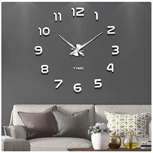 VANGOLD Frameless DIY Wall Clock 3D Mirror Wall Clock Large Mute Wall Stickers for Living Room Bedroom Home Decorations - 2 Years Warranty (Silver-2)