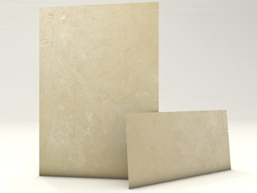 Motivpapier Set mit Umschlag Struktur Beige 50 Blatt A4 und 50 passende Kuverts