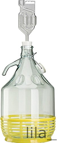 lilawelt24 1 x Set 5L Bügelflasche + Stopfen + Gärröhrchen Weinballon Gärballon Glasflasche Bügelverschluß Gärbehälter