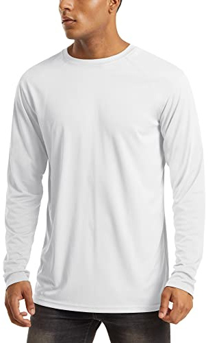 MAGCOMSEN Men's Rash Guard Swim UPF 50 UV Sun Protection Athletic Long Sleeve Shirt for Fishing, Running, Hiking, Gym,Workout White