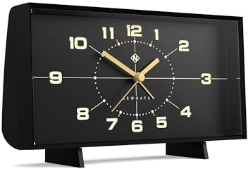 NEWGATE® Wideboy Wecker | Rechteckiges Retro-Design | Schwarz | Mid-Century-zifferblatt | Ideal für nachttisch, Schreibtisch, kaminsims oder Regal | Retro-Schlafzimmer- und bürozubehör