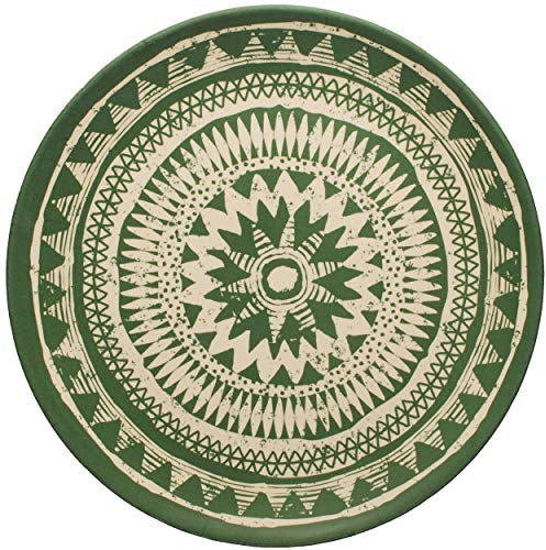 Teller - Melamin - Inka & Retro Muster - Oliv grün - Speiseteller - Ø 20,5 cm - rund - BPA frei - Melaminfasern - FLACH - mehrweg für Erwachsene & Kinder - De..