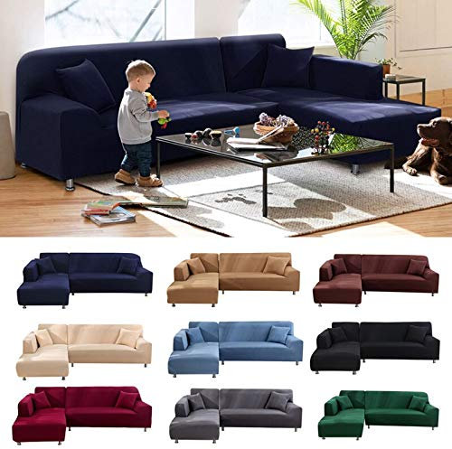 ABUKJM Housse de canapé d'angle en forme de L pour canapé d'angle en polyester extensible élastique de protection de canapé (vert, partie B-B 145-190 cm)