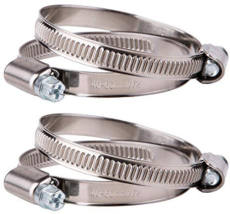 (Pack of 4 pcs) Stainless Steel Hose Clamp Adjustable Clamps Worm Gear Adjustable Ø 40-60 mm Hose Clamp (4)
