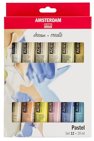 Amsterdam Standard Series Acrylfarben Set | Pastellfarben Set (12 x 20 ml) | Sanfte Pastellfarben | Pastellmalfarben