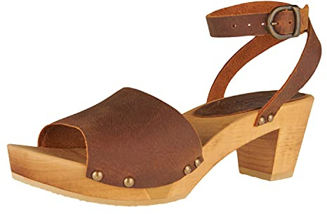 Sanita Yara Sandale | Produit Original Fabriqué à la Main pour Femme | Sandale en cuir avec semelle en bois flexibles | Marron | 42 EU
