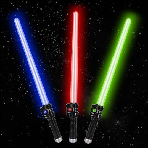 TOY Life Light Up Saber - 3 Pack Lightup Sabers, Extendable & Collapsable Light up Saber Sword, Saber Toy Set with Motion Sensitive FX Sound, Galaxy War Light Up Sword Toy for Kids Adults Cosplay