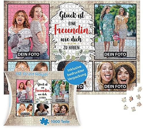Foto-Puzzle mit 5 Fotos Bedrucken - Glück ist eine Freundin wie Dich zu haben - Collagen-Puzzle selber gestalten für die Freundin - 1000 Teile inkl. hochwertiger Kartonverpackung